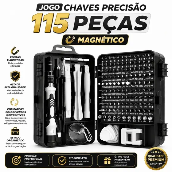 Jogo Chaves Precisão 115 Peças Magnético Kit Ferramentas Celular Notebook Tablet