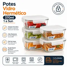 Potes Vidro Hermético 370ml 1 a 5un Mantimentos Marmita Armazenamento Alimentos Comida Refeição