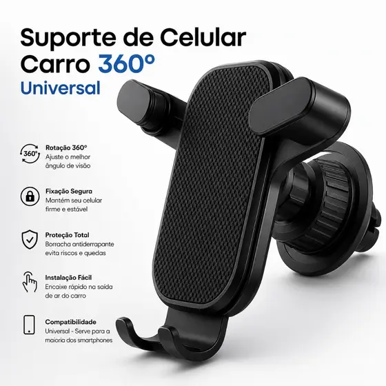 Suporte de Celular Carro 360º Giratório Universal Multifuncional Ventilacao Ar Condicionado Veicular