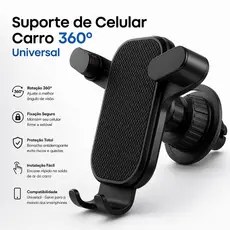 Suporte de Celular Carro 360º Giratório Universal Multifuncional Ventilacao Ar Condicionado Veicular