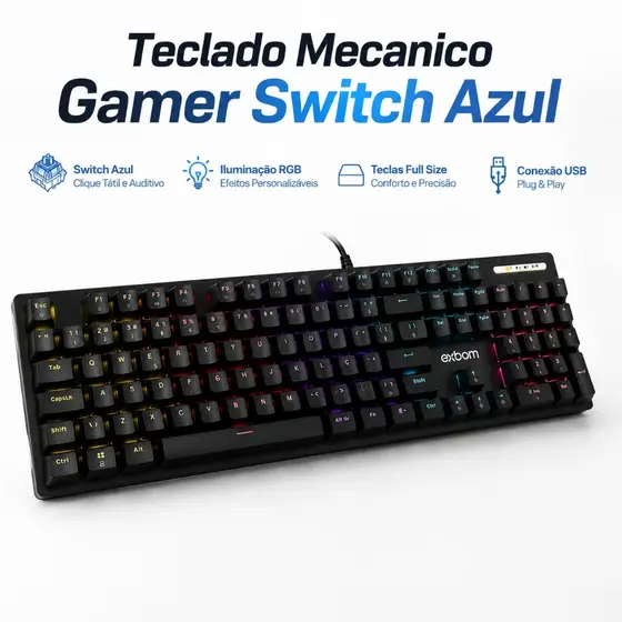 Teclado Gamer Mêcanico 17 Funções Rgb Switch Blue Pc | LED Multicolor | Anti-Ghostig