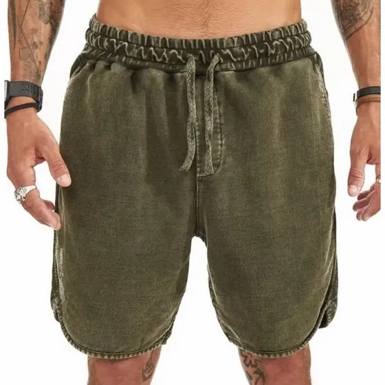 Bermuda Short Moletom Masculina Lisa Com Bolso e Amarração Moletom Passeio Academia Treino