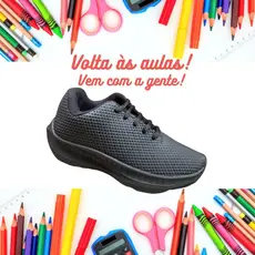 Tênis Infanti Colegial Preto e Branco com  Cadarço para Menino e Menina