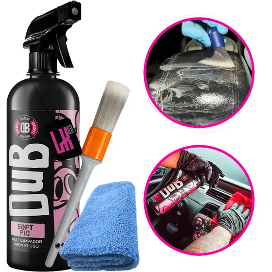 Kit Limpa Interna Carro Banco Plastico Soft Pig Apc Multiuso Dub Boyz Pincel Pano Limpeza
