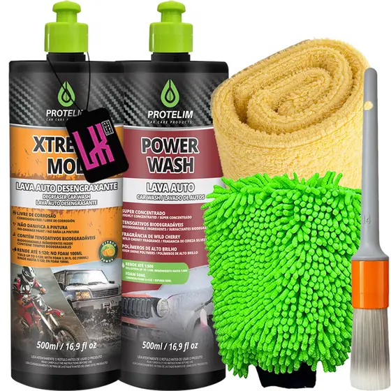 Kit Xtreme Mol Power Wash Protelim Shampoo Automotivo Neutro Desengraxante Pre lavagem Tira Barro