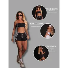 Conjunto Verão Top Faixa + Short Tactel Conjunto Feminino Fitness Para Treino Corrida Academia Confortável Short Tactel