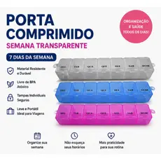 Organizador de Comprimidos Semanal 7 Dias Caixa Porta Remédios Transparente