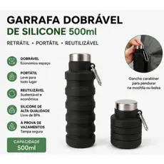 Garrafa de Silicone Dobrável 500ml Retrátil Portátil Reutilizável Cores Disponíveis