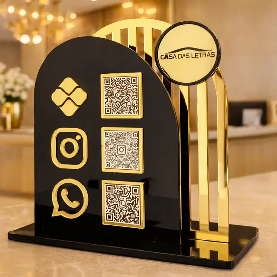 Placa Leitura 3 QR Code Acrílico Prática e Rápido Personalizada com Logotipo
