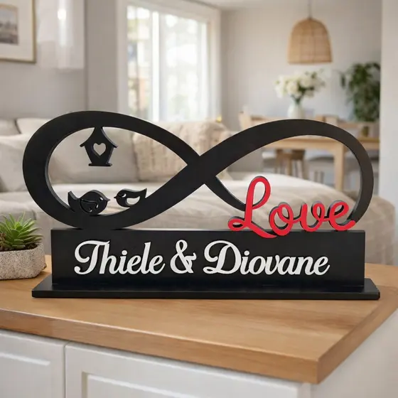 Enfeite Símbolo Infinito Love em Madeira Personalizado Nomes