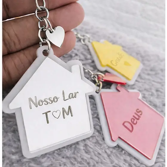 Chaveiro Casa Personalizado em Acrílico | Lembrancinha Nosso Lar com Iniciais | Presente Casal, Família e Casa Nova