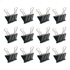 Kit 12 Unidades Clips Borboleta Prendedor De Papel Binder 15/19/25/32/41/51mm Preto