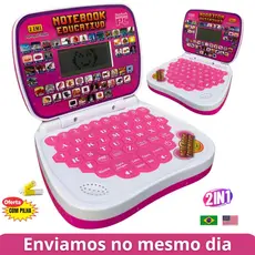 Laptop Infantil Rosa Educativo 2 em 1 Inglês e Português Computador Notebook Interativo