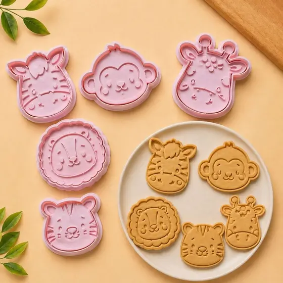 Kit 5 Cortadores de Biscoito Animais Safari Molde Cookie Massinha Confeitaria
