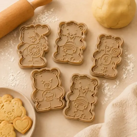 5 Cortadores Ursinho com Carimbo – Biscoito, Pasta Americana, Biscuit e Massinha