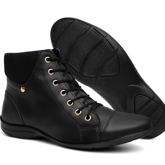 Bota Feminina Coturno Cano Curto Botinha Resistente Com Cadarço Detalhes Lateral Confortável Moderno Casual Promoção